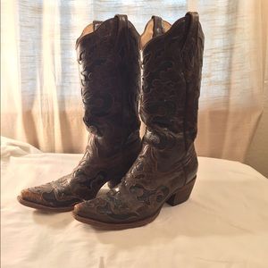Corral Vintage Brown Cowboy Boots with Black Inlay